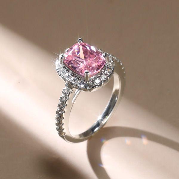Pink Sapphire Halo Ring - 925 Sterling Silver