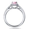 Pink Sapphire Halo Ring - 925 Sterling Silver
