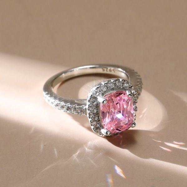 Pink Sapphire Halo Ring - 925 Sterling Silver