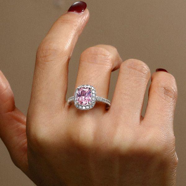 Pink Sapphire Halo Ring - 925 Sterling Silver