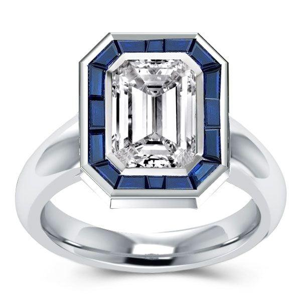 Emerald Cut Bezel Solitaire Engagement Ring in Sterling Silver with 2.75 CT Center Stone