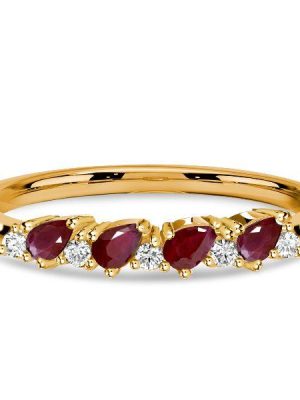 Ruby Pear Cut Half Eternity Wedding Band - 925 Sterling Silver