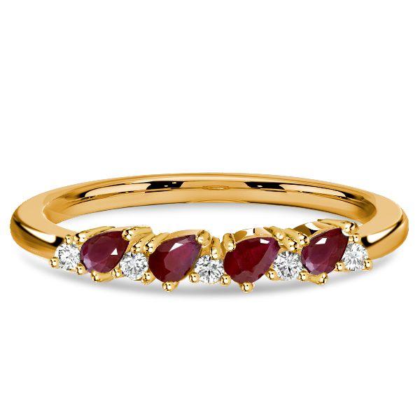 Ruby Pear Cut Half Eternity Wedding Band - 925 Sterling Silver