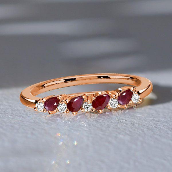 Ruby Pear Cut Half Eternity Wedding Band - 925 Sterling Silver