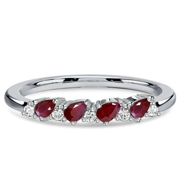 Ruby Pear Cut Half Eternity Wedding Band - 925 Sterling Silver