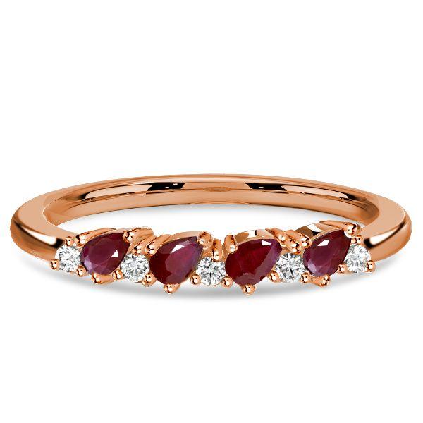 Ruby Pear Cut Half Eternity Wedding Band - 925 Sterling Silver