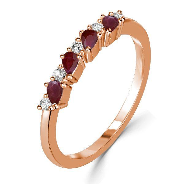 Ruby Pear Cut Half Eternity Wedding Band - 925 Sterling Silver