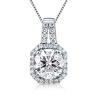 Cushion Halo Pendant Necklace - 1.0 Carat Simulated Diamond - 925 Sterling Silver