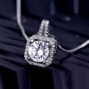 Cushion Halo Pendant Necklace - 1.0 Carat Simulated Diamond - 925 Sterling Silver