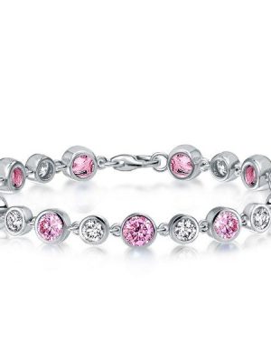 White & Pink Sapphire Sterling Silver Tennis Bracelet for Women