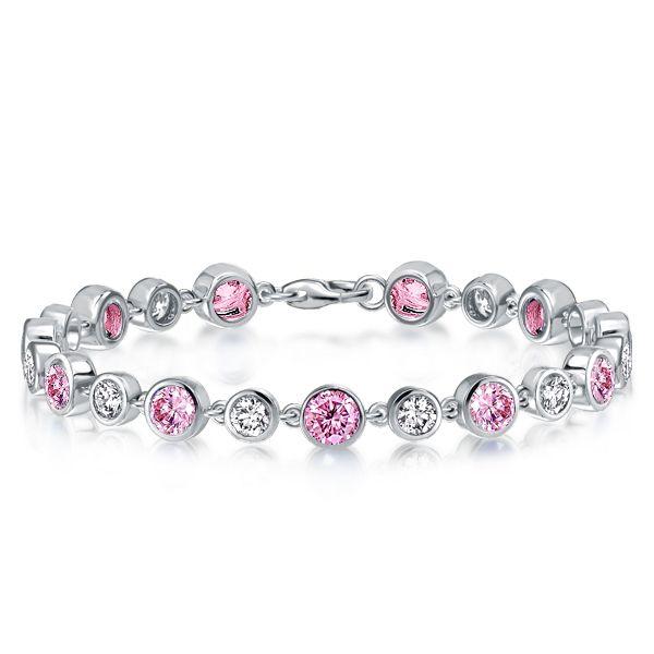 White & Pink Sapphire Sterling Silver Tennis Bracelet for Women