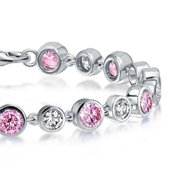 White & Pink Sapphire Sterling Silver Tennis Bracelet for Women
