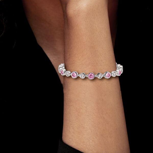 White & Pink Sapphire Sterling Silver Tennis Bracelet for Women