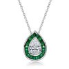 Pear Cut Emerald Sapphire Halo Pendant Necklace - Sterling Silver
