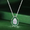 Pear Cut Emerald Sapphire Halo Pendant Necklace - Sterling Silver