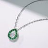 Pear Cut Emerald Sapphire Halo Pendant Necklace - Sterling Silver