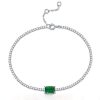 Emerald & Round Cut Tennis Bracelet in Rhodium-Plated 925 Sterling Silver
