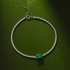 Emerald & Round Cut Tennis Bracelet in Rhodium-Plated 925 Sterling Silver