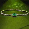 Emerald & Round Cut Tennis Bracelet in Rhodium-Plated 925 Sterling Silver