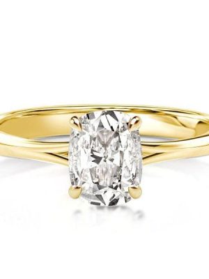 1.50 CT Cushion Cut Hidden Halo Engagement Ring in 18K Gold Plated Sterling Silver
