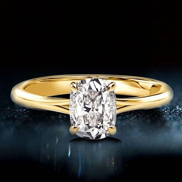 1.50 CT Cushion Cut Hidden Halo Engagement Ring in 18K Gold Plated Sterling Silver