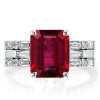 Emerald Ruby 3 Stone Sterling Silver Engagement Ring Set for Women