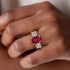 Emerald Ruby 3 Stone Sterling Silver Engagement Ring Set for Women