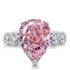 Sterling Silver Pear Cut Pink Stone Engagement Ring with Rhodium Finish