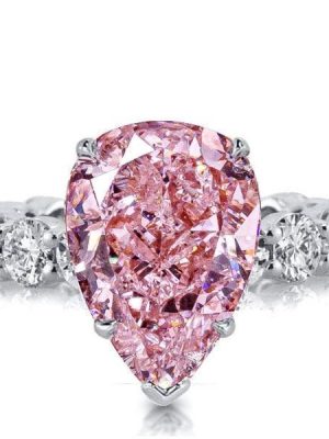 Sterling Silver Pear Cut Pink Stone Engagement Ring with Rhodium Finish