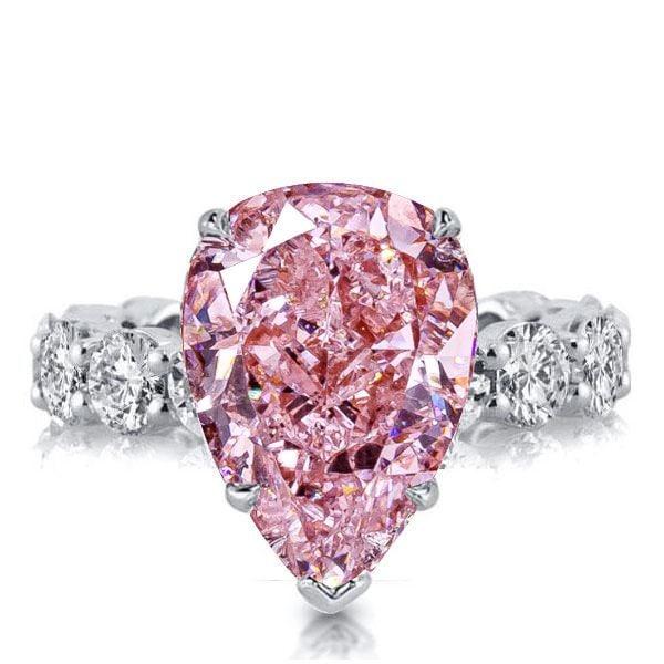 Sterling Silver Pear Cut Pink Stone Engagement Ring with Rhodium Finish