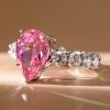 Sterling Silver Pear Cut Pink Stone Engagement Ring with Rhodium Finish