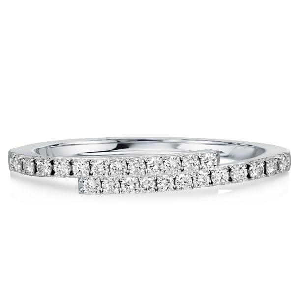Round Cut White Sapphire Half Eternity Wedding Band in Rhodium Plated Sterling Silver