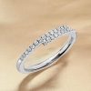 Round Cut White Sapphire Half Eternity Wedding Band in Rhodium Plated Sterling Silver