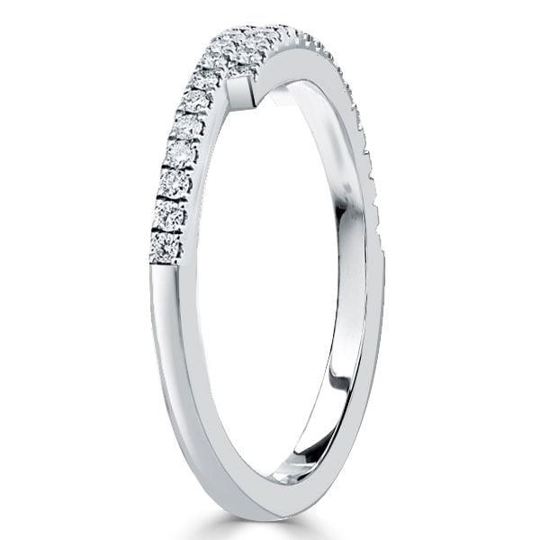 Round Cut White Sapphire Half Eternity Wedding Band in Rhodium Plated Sterling Silver