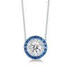 Halo White Sapphire & Blue Sapphire Sterling Silver Necklace & Earrings Set