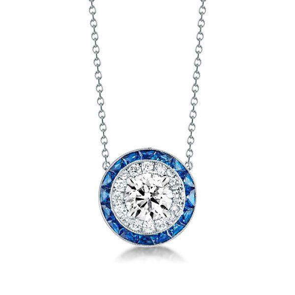 Halo White Sapphire & Blue Sapphire Sterling Silver Necklace & Earrings Set