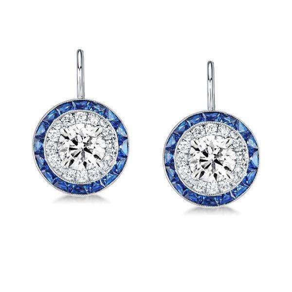 Halo White Sapphire & Blue Sapphire Sterling Silver Necklace & Earrings Set