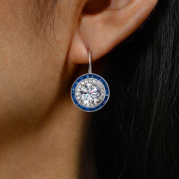 Halo White Sapphire & Blue Sapphire Sterling Silver Necklace & Earrings Set