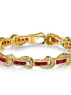 Art Deco Princess Cut Ruby Bracelet - 18K Gold Plated Sterling Silver Wedding Jewelry