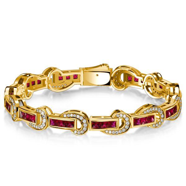 Art Deco Princess Cut Ruby Bracelet - 18K Gold Plated Sterling Silver Wedding Jewelry