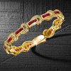 Art Deco Princess Cut Ruby Bracelet - 18K Gold Plated Sterling Silver Wedding Jewelry