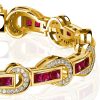 Art Deco Princess Cut Ruby Bracelet - 18K Gold Plated Sterling Silver Wedding Jewelry
