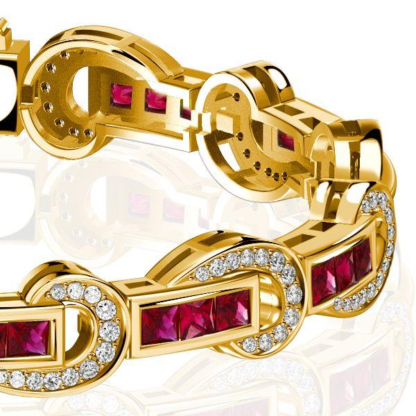 Art Deco Princess Cut Ruby Bracelet - 18K Gold Plated Sterling Silver Wedding Jewelry