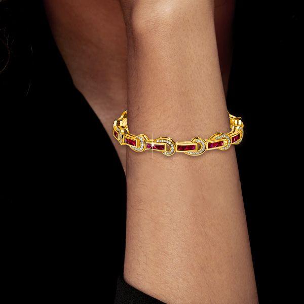 Art Deco Princess Cut Ruby Bracelet - 18K Gold Plated Sterling Silver Wedding Jewelry