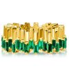 Baguette Emerald Green Eternity Band - 18K Gold Plated Sterling Silver Wedding Ring