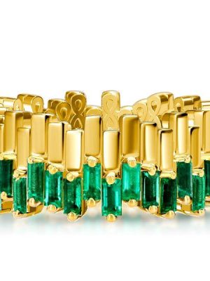 Baguette Emerald Green Eternity Band - 18K Gold Plated Sterling Silver Wedding Ring