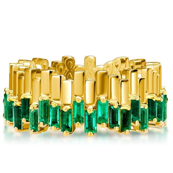 Baguette Emerald Green Eternity Band - 18K Gold Plated Sterling Silver Wedding Ring