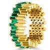 Baguette Emerald Green Eternity Band - 18K Gold Plated Sterling Silver Wedding Ring