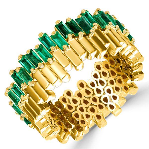 Baguette Emerald Green Eternity Band - 18K Gold Plated Sterling Silver Wedding Ring
