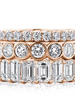 Rose Gold Eternity Band Set - Triple Row White Sapphire Stackable Rings